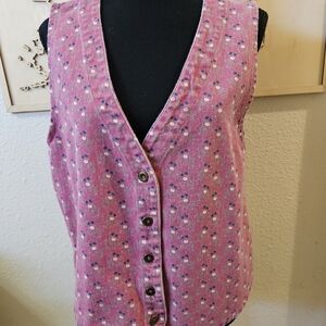 Lovely Cherokee Rosey Pink Floral Button-Down S Women's VEST